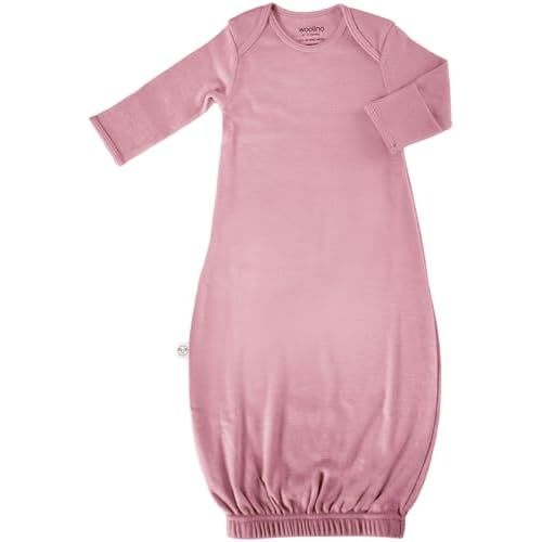 Woolino Infant Nightgown - 100% Superfine Merino Wool Baby Gowns - Newborn Sleeper Gown for Boy & Girl - 0-6 Months - Blush