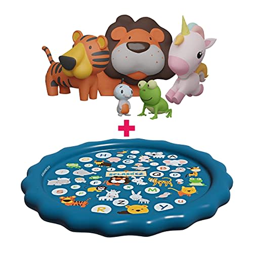 Sprinkler for Kids & 5 Bath Toys for Babies & Toddlers 6M+, Splash Pad, and Wading Pool for Learning with Matching ABC Animal Buddies, MoldFree Pool Toys