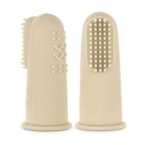 haakaa Baby First Toothbrush, Silicone Baby Finger Toothbrush Oral Care for Infants, Babies&Toddlers&Kids Tooth Care, Soft Food Grade Silicone, 0 Months+, 2 Pack, Cream