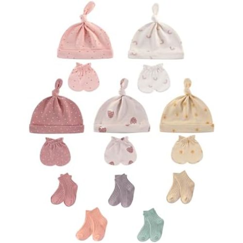 ZAVBABY Baby Girl Hats Mittens and Socks Set Cotton Newborn Hat Glove 0-6 Month