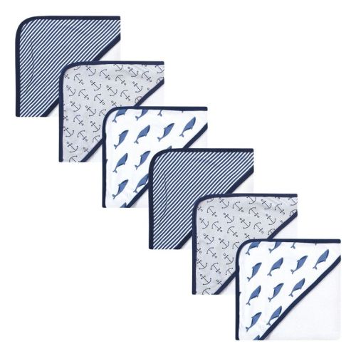 Touched By Nature Infant Boy 6pc Organic Cotton Hooded Towels Bundle Set, Blue Whale, One Size