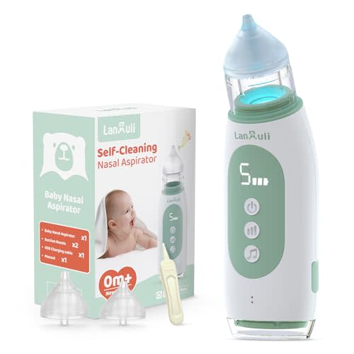 LANMULI 【Self-Clearing】 Nasal Aspirator for Baby, Automatic Toddler Nose Sucker, Infant Snot Cleaner with Adjustable Hospital-Grade Suction Level, Music and Light Soothing Function