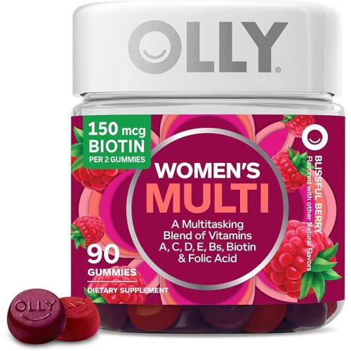 OLLY Women's Multivitamin Gummy, Vitamins A, D, C, E, Biotin, Folic Acid, Adult Chewable Vitamin, Berry Flavor, 45 Day Supply - 90 Count