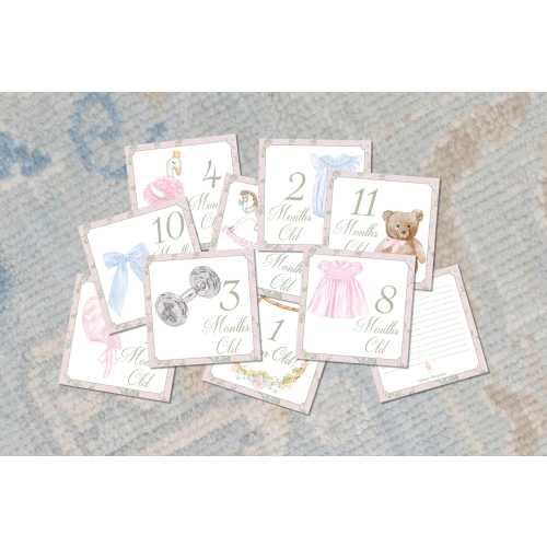 Baby Girl Milestone Cards Set | Watercolor Monthly Month Cards | Grandmillennial Shower Gift