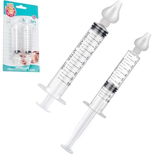 Nasal Aspirator for Baby, Baby Nasal Syringe Irrigator, Professional Portable Disposable Infant Nose Cleaner Compatible with Baby Saline Nasal Spray - BPA Free Silicon Tips, 2 Syringe Irrigator