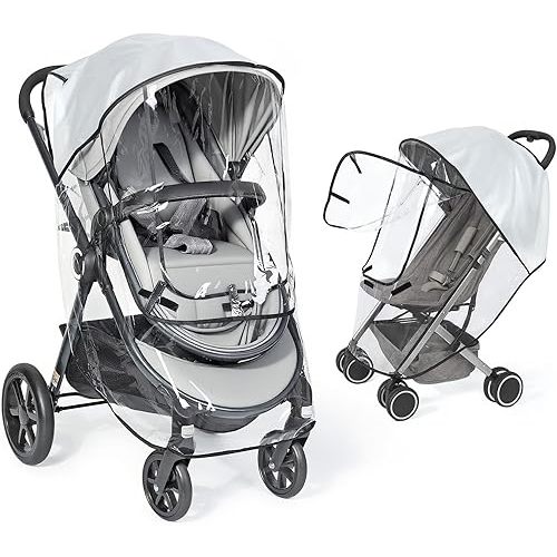 Universal Clear Stroller Rain Cover, No-Zip Waterproof Stroller Cover - Food Grade EVA & Frosted PVC, Baby Travel Weather Shield, Breathable Rain Cover for Most Single Strollers, Black