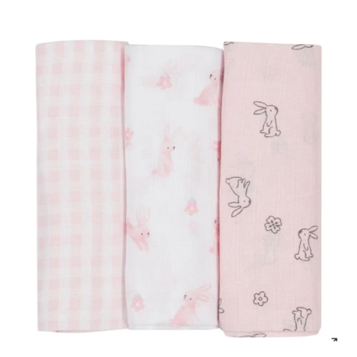 3 Pack Organic Cotton Muslin Wraps - Bunny