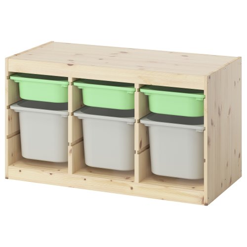 TROFAST Storage combination with boxes - light white stained pine light green/gray 36 5/8x17 3/8x20 1/2 "