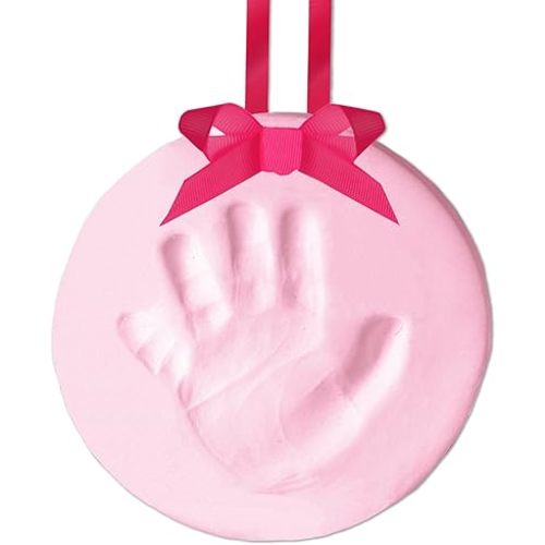 Tiny Ideas DIY Baby's Print Handprint or Footprint Keepsake No Bake Ornament with Ribbon, Baby Girl Nursery Décor, Pink