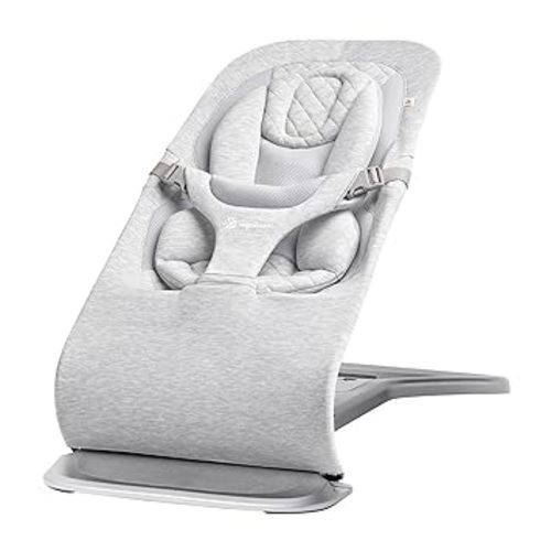 Ergobaby Evolve 3-in-1 Bouncer Seat for Babies and Toddlers 5.5-25lbs - Multi Position Baby Rocker Seat with Adjustable Heights, Secure Harness, Newborn Insert - Light Grey