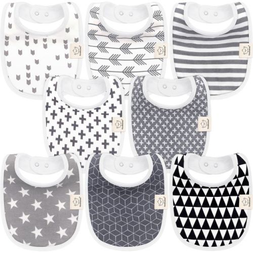 KeaBabies 8pk Organic Baby Bibs for Boy, Baby Drool Bib for Baby Boys and Girls, Newborn Teething Bibs (Grayscale)