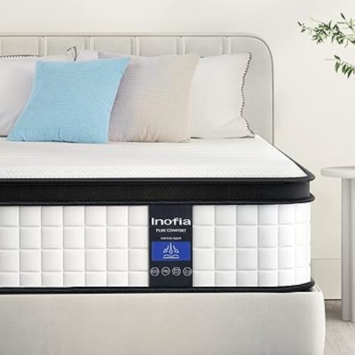 Inofia 10 Inch Twin Hybrid Single Mattress in a Box - Medium Firm, Memory Foam & Individually Pocket Springs, Fiberglass Free, Motion Isolation, Pressure Relief, Edge Support, CertiPUR-US