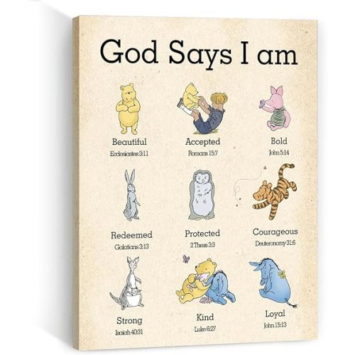 Winnie Baby Stuffs-Kids Room Decor-Biblical Affirmations for Kids Canvas Wall Art-Christian Gifts for Women-Christmas Gifts Birthday Gifts Religious Gifts
