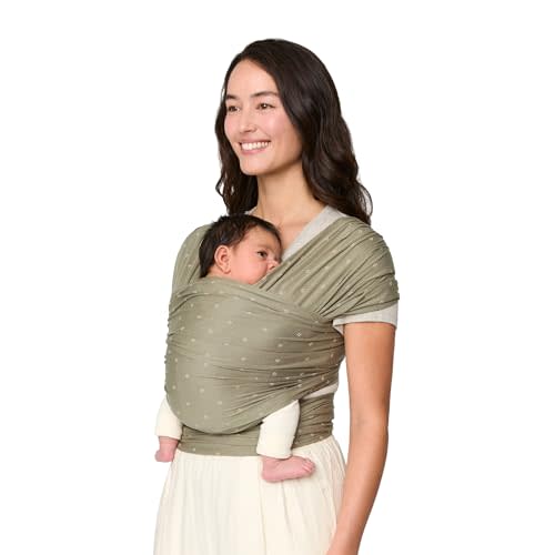 Ergobaby Sustainable Knit Aura Baby Carrier Wrap for Newborn to Toddler (8-25 Pounds),Olive Diamonds