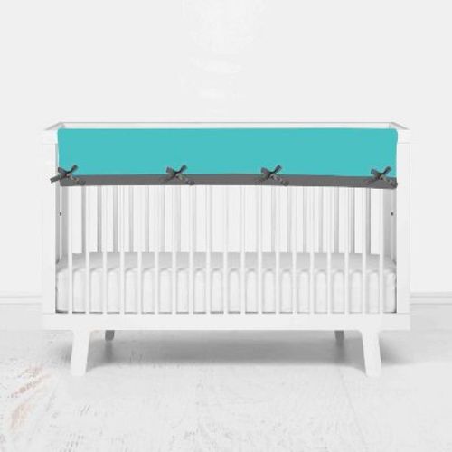 Bacati - Solid Aqua/Orange/Gray Long Crib Rail Guard Cover
