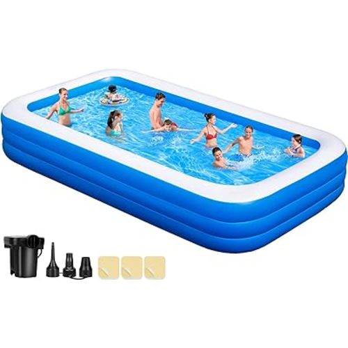 Large Inflatable Pool for Adults - 150" X 74" X 22" Oversized Blow Up Swimming Pool with Pump, Thickened Family Pools for Backyard Outdoor
