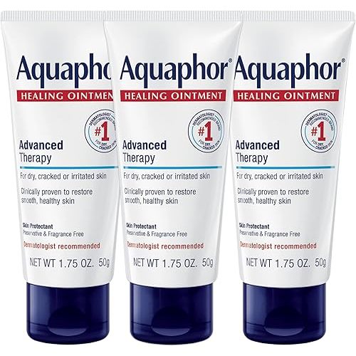 Aquaphor Healing Ointment Advanced Therapy Skin Protectant, Body Moisturizer for Dry Skin, Minor Cuts and Burns, Dry Cuticles, Cracked Heels, Hands and Lips, 1.75 Oz Tube, Pack of 3