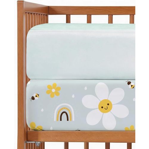 Baby Crib Sheets for Boys & Girls - Pack of 2 Fitted Microfiber Crib Sheets for Standard Crib & Toddler Mattress - Breathable & Wrinkle Free - Machine Washable, Oeko Tex - 52x28x8in - Rainbow Bloom