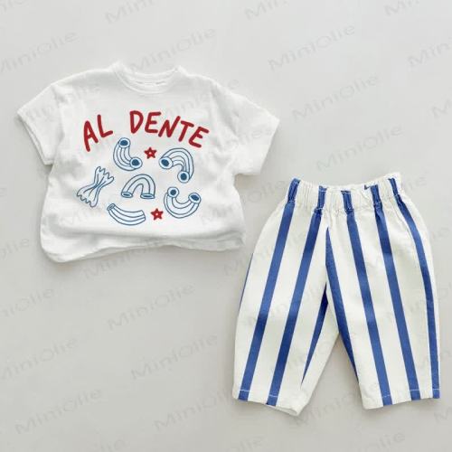 AL DENTE Baby Pasta Blue Vertical Striped 2-piece Set