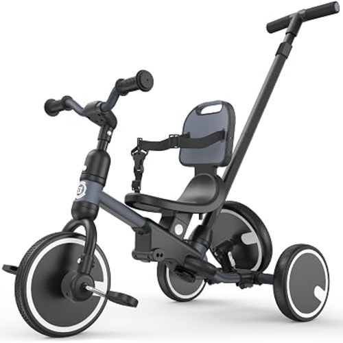 besrey 5-in-1 Toddler Tricycle with Push Handle, Grow with Me Kids Trike for 1-3 Years, Balance Bike & Tricycle, Adjustable Parent Steering, Safety Seat with Backrest