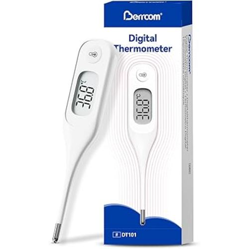 Berrcom Digital Thermometer for Adults and Kids, Medical Thermometer for Fever 10 Second Reading Armpit Thermometer with Fever Alarm