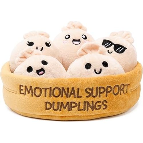 Emotional Support Dumplings by Relatable, Cuddly Stuffed Animals and Toys, Squishy Toys and Plushies, Great Gift Ideas for Loved Ones of All Ages, Includes 5 Plushies with Carrying Basket