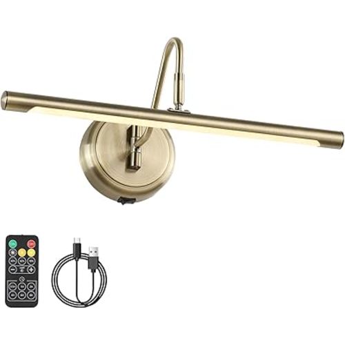 JOOSENLUX Modern Wall Lights Battery Operated Antique Bronze Wireless Picture Lights for Wall 16.5" Inch Dimmable Under Counter Lights for Kitchen with Swing Arm as Canvas Wall Sconce Light CRI95+