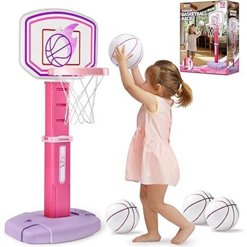 JOYIN Toddler Basketball Hoop, Adjustable Basketball Goal with 4 Balls for Kids Indoor Outdoor Play, Basketball Arcade Game, Christmas Birthday Gift for Boys Girls Age 1 and Up - Air Pump Included