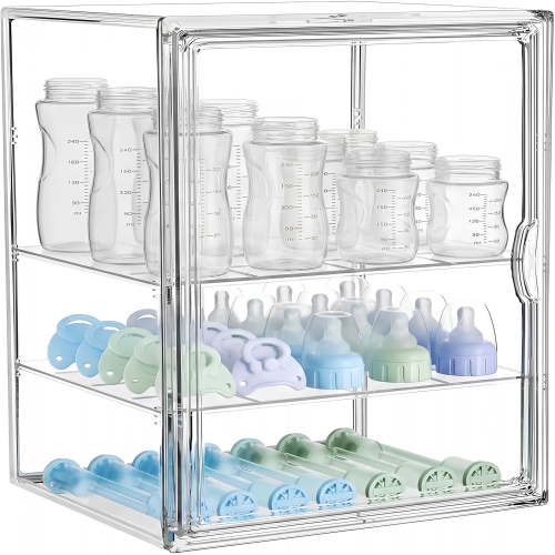 ACDANC Baby Bottle Storage Organizer for Countertop,X-Large Clear Bottle Organizer,Baby Bottle Storage Organizer for Bottles,Nipples,Pump Parts & Food Jars,Nursery Cabinet,Kitchen Pantry