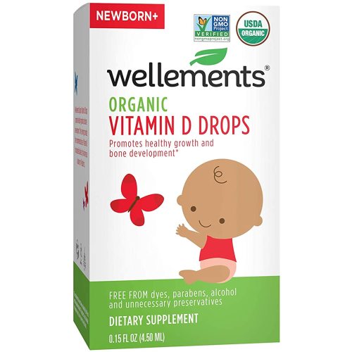 Wellements Organic Vitamin D Drops, 0.15 Fl Oz, Liquid Vitamin D3 Supplement for Infant, Baby & Toddler, 1 Drop a Day, No Artificial Colors or Unnecessary Preservatives.