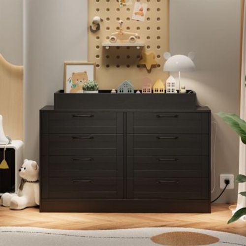 Changing Table Dresser with 8 Wood Drawers, Classic Nursery Dresser, Changing Shelves, Multi-Functional Diaper Changing Station, Dresser for Bedroom