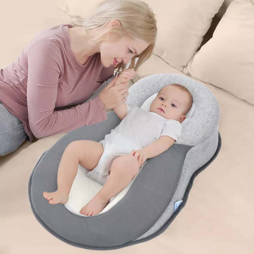 Portable Baby Bed Anti Roll, Anti-Spit Up, Inclined Adjustable Nest with Cushion
