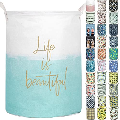 Aouker Merdes 19.7’’ Waterproof Foldable Laundry Hamper, Dirty Clothes Laundry Basket, Linen Bin Storage Organizer for Toy Collection(Life Blue)