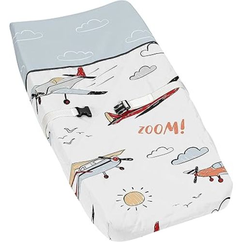 Sweet Jojo Designs Vintage Airplane Boy Baby Nursery Changing Pad Cover - Grey Yellow Orange Red White and Blue Airplanes Air Plane Transportation Clouds Sun Sky Aviator Aviation