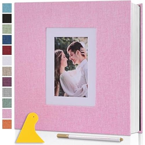 Photo Album Self Adhesive Pages Scrapbook Large Magnetic Photo Albums with Sticky Pages Scrapbooks for Wedding Baby for 4x6 5x7 8x10 Picture Photo Books 11x10.6 Pink 40 Pages