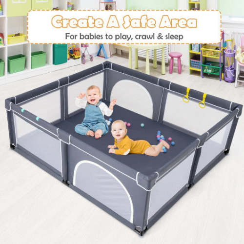 Large Infant Baby Playpen Safety Play Center Yard With 50 Ocean Balls-Dark Gray