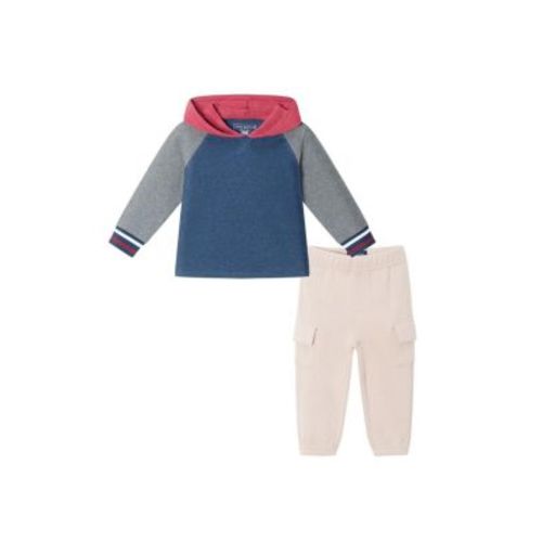 Boys' Red/Navy/Heaterh Grey Jersey Hooded Tee & Jogger Set - Baby