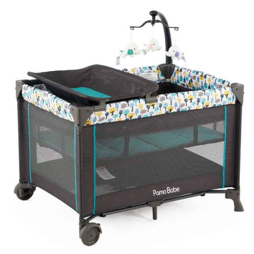 Pamo Babe Unisex Nursery Center Portable Playard and Bassinet with Toy Bay, Blue and Green