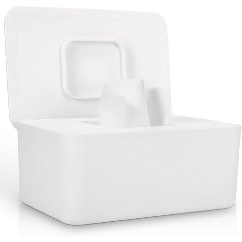 Baby Wipes Dispenser, Wipes Dispenser Baby Wipes Case, Baby Wipe Holder for Fresh Wipes, Non-Slip Wipes Case, Wipe Container with Sealing Design Lid (White)