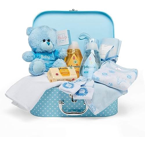 Baby Box Shop Baby Shower Gifts Boy - 12 pcs Newborn Essentials for New Born Baby Boy Gifts - New Baby Boy Gifts Set, Newborn Baby Boy Hamper Gift for Baby Boy - Newborn Baby Boy Gifts Set - Blue