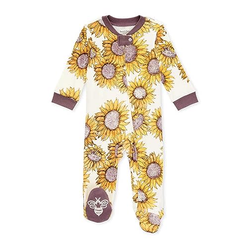Burt's Bees Baby Girls Pajamas, Sleep and Play Loose Fit, 100% Organic Cotton Soft One-piece PJs, Sizes NB to 6-9 Months