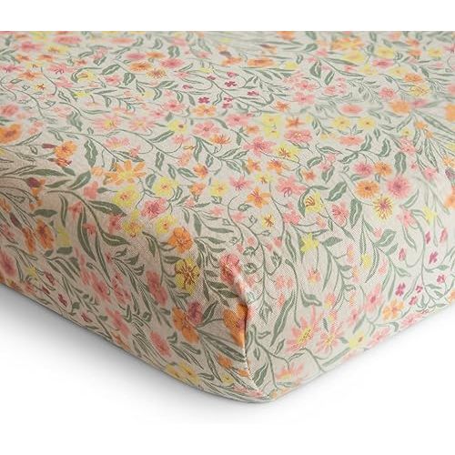 mushie Extra Soft Muslin Fitted Crib Sheet | 192 Thread Count | 28"x 52" (Pastel Blooms)