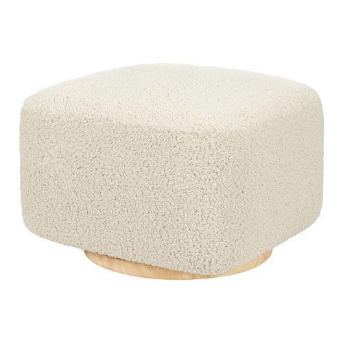 Babyletto Kiwi Gliding Ottoman in Almond Teddy Loop with Light Wood Base, Greenguard Gold and CertiPUR-US Certified