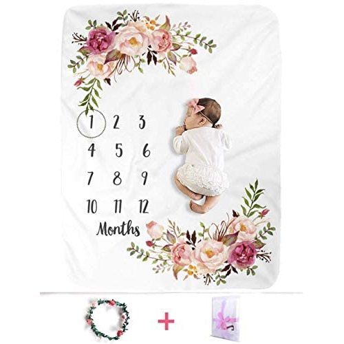 XMWEALTHY Baby Monthly Milestone Blankets Soft Floral Memory Blankets Girls Boys Cute Photo Background Blankets White
