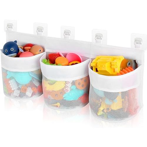 Bath Tub Toy Storage Organizer, Bathtub Toys Storage, Baby Bath Toy Organizer for Tub, Kids Toy Net Storage, Shower Basket Accessories Bath Toys Holder for Tub (White)
