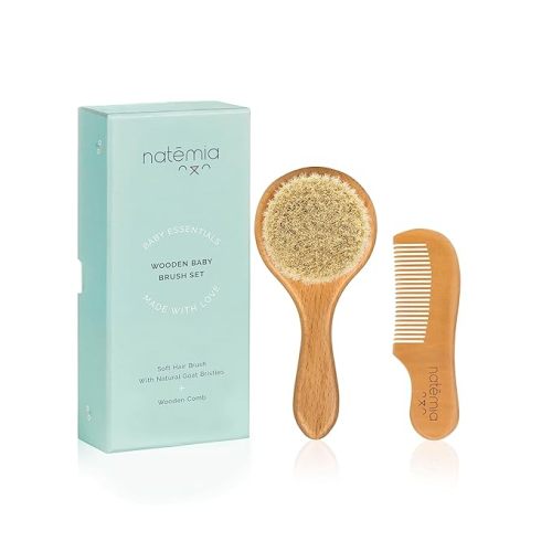 Natemia Wooden Baby Hair Brush and Comb Set