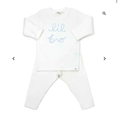 oh baby! Two Piece Set "lil bro" in Sky Blue Yarn - Cream