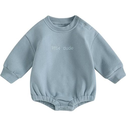 Newborn Infant Baby Boy Girl Clothes Long Sleeve Letter Printed Pullover Sweatshirt Romper One Piece Bubble Romper