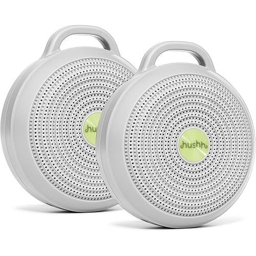 Yogasleep Hushh Portable White Noise Machine for Baby, 3 Soothing, Natural Sounds with Volume Control, Compact for On-The-Go Use & Travel, USB Rechargeable, Baby-Safe Clip & Child Lock, Grey, 2 Count