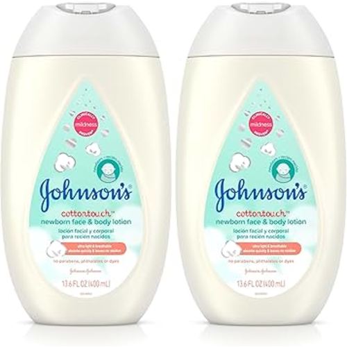 Johnson's CottonTouch Newborn Baby Face and Body Lotion, Hypoallergenic Moisturization for Baby's Skin, Made with Real Cotton, Paraben-Free, Dye-Free, 13.6 fl. oz (Pack of 2)